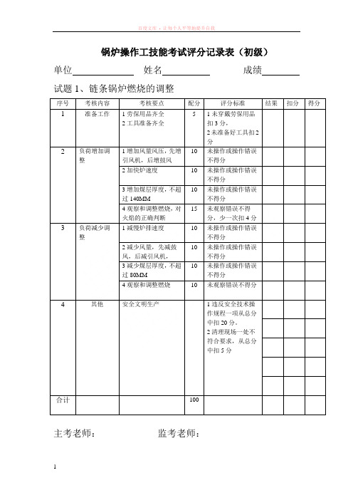 锅炉实操考试评分表