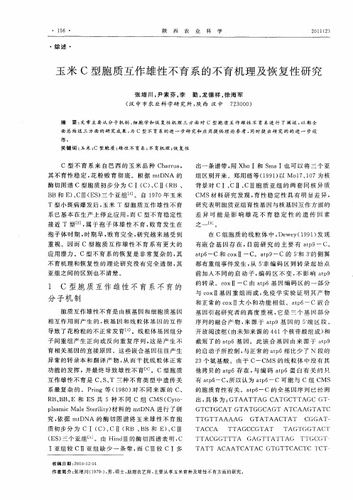 玉米C型胞质互作雄性不育系的不育机理及恢复性研究