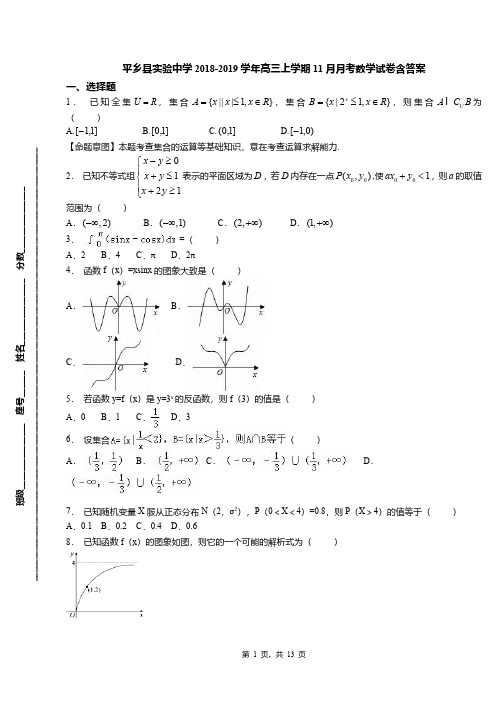 平乡县实验中学2018-2019学年高三上学期11月月考数学试卷含答案