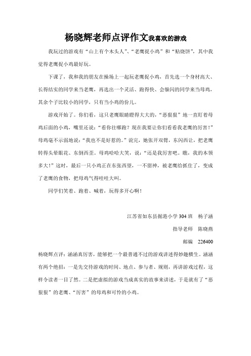 杨晓辉老师点评作文我喜欢的游戏