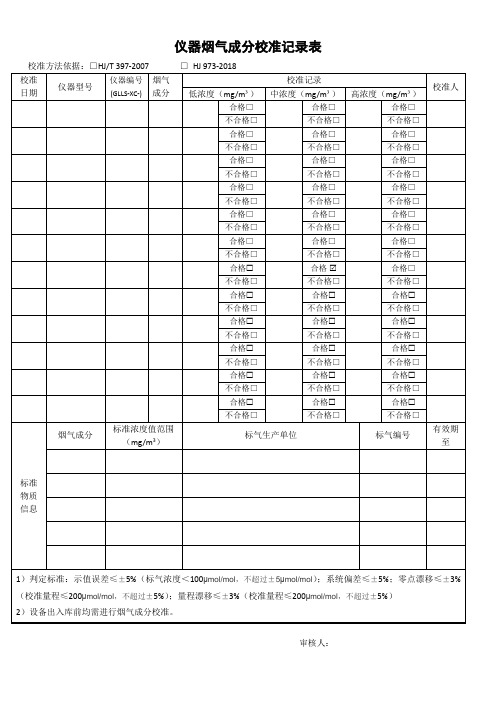 仪器烟气成分校准记录单