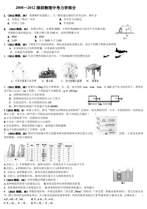 2008—2012深圳物理中考力学部分