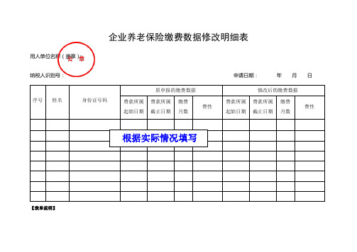 《企业养老保险缴费数据修改明细表》(样表)