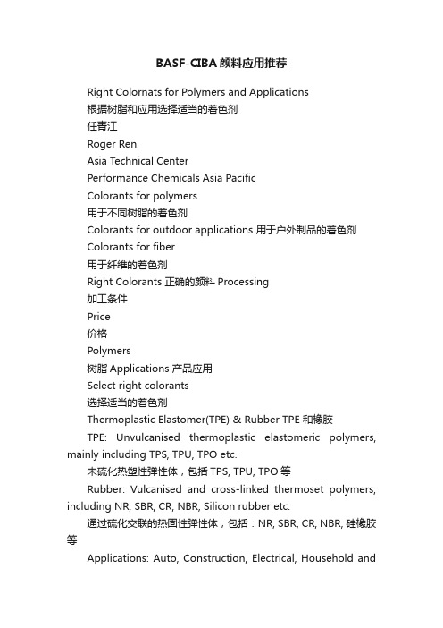 BASF-CIBA颜料应用推荐