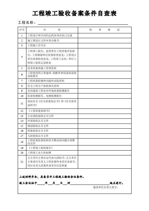 工程竣工验收条件自查表