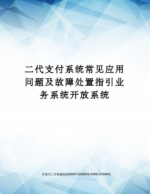 二代支付系统常见应用问题及故障处置指引业务系统开放系统