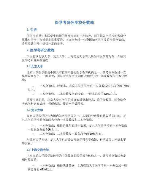 医学考研各学校分数线