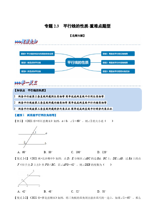 专题2.3 平行线的性质-重难点题型(举一反三)(北师大版)(原卷版)