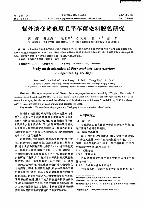 紫外诱变黄孢原毛平革菌染料脱色研究