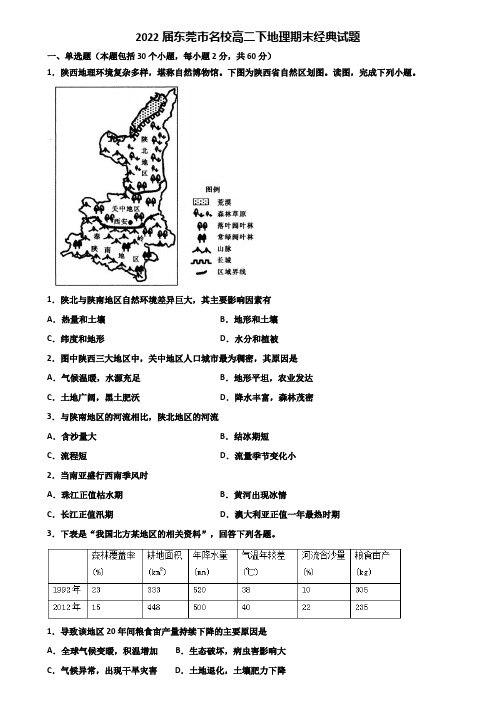 2022届东莞市名校高二下地理期末经典试题含解析