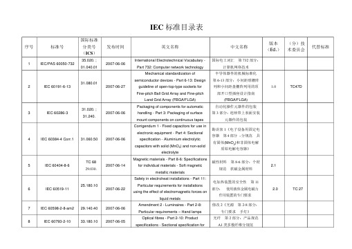 IEC标准目录表