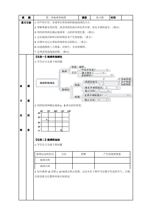 人教版七年级上册第一章地球和地球仪复习学案设计