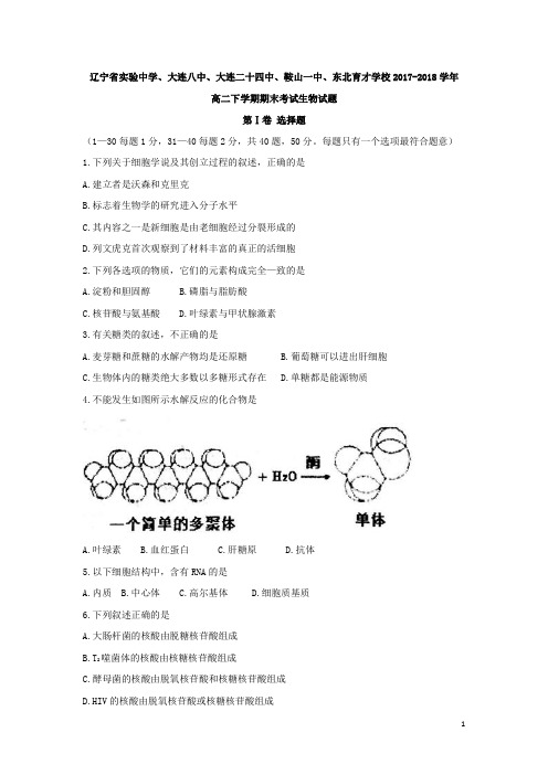 2017-2018学年辽宁省实验中学、大连八中、大连二十四中、鞍山一中高二下学期期末考试生物试题