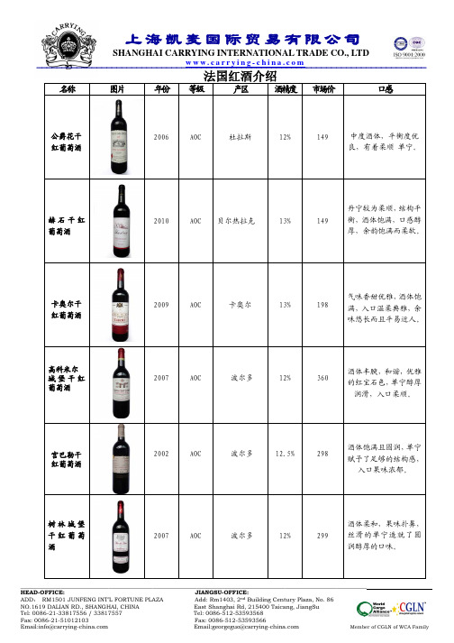 法国原装红酒