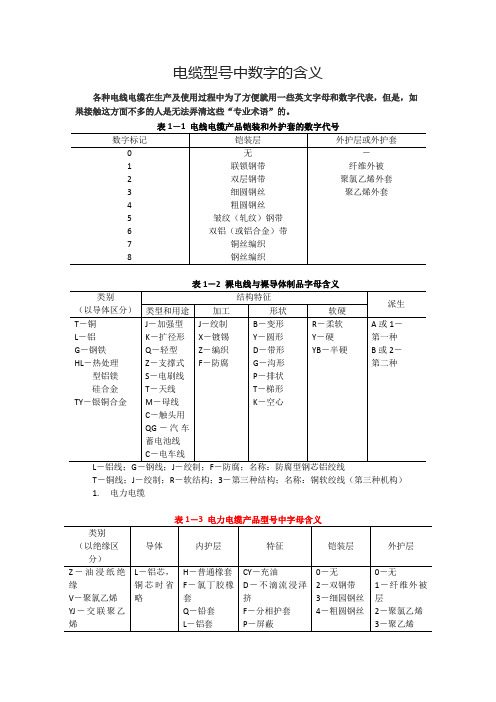 电缆型号中数字的含义