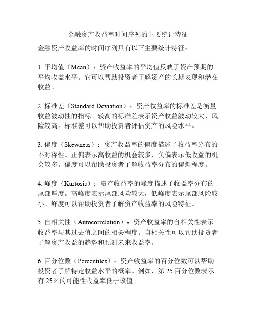 金融资产收益率时间序列的主要统计特征