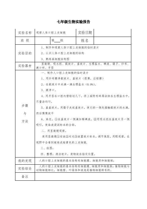 观察人体口腔上皮细胞实验报告单.doc