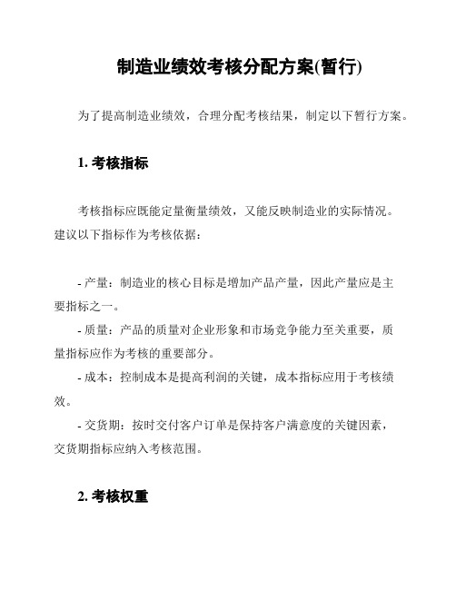 制造业绩效考核分配方案(暂行)