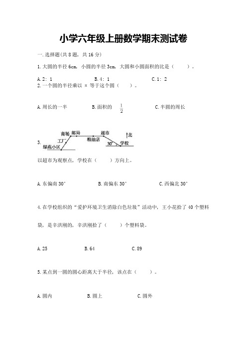 小学六年级上册数学期末测试卷含完整答案(历年真题)