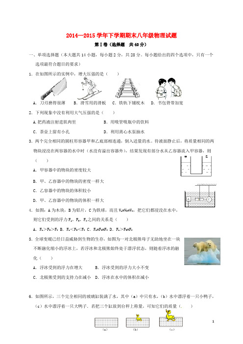 八年级物理下学期期末考试试题新人教版