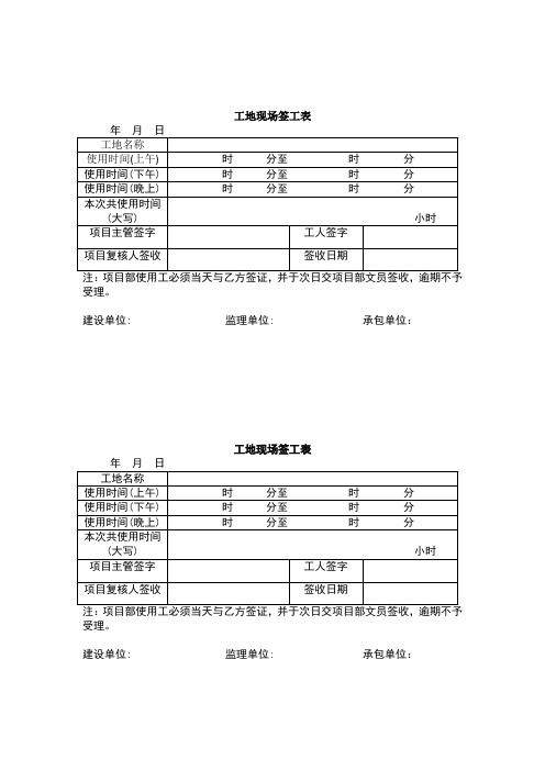 工地现场签工表