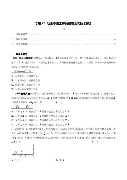 动量守恒定律的应用及实验【练】原卷版