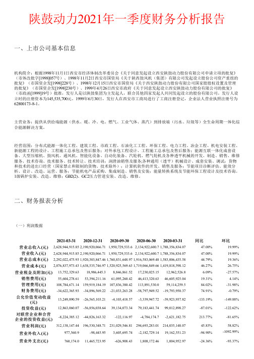 陕鼓动力2021年一季度财务分析报告