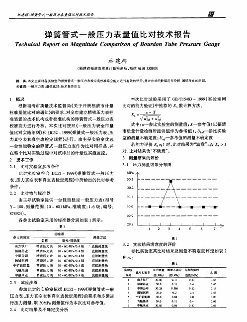 弹簧管式一般压力表量值比对技术报告