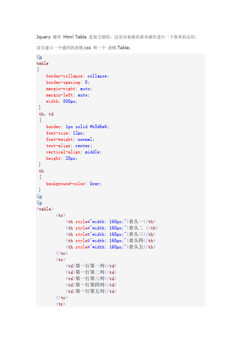 Jquery Table 的基本操作