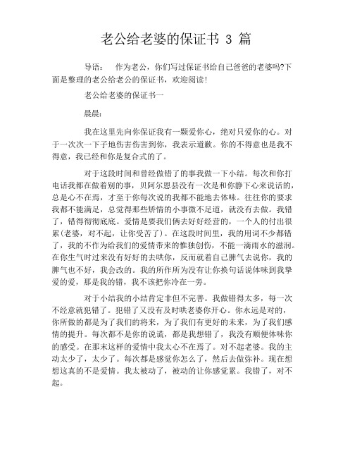 老公给老婆的保证书3篇