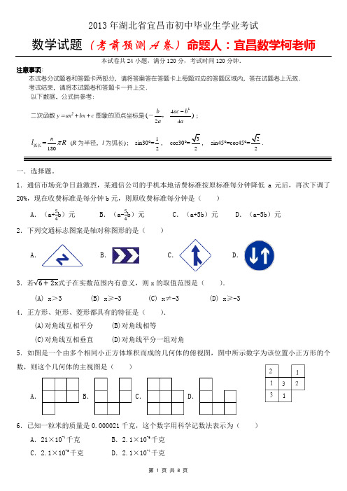 2013年宜昌中考数学试题(考前A卷)