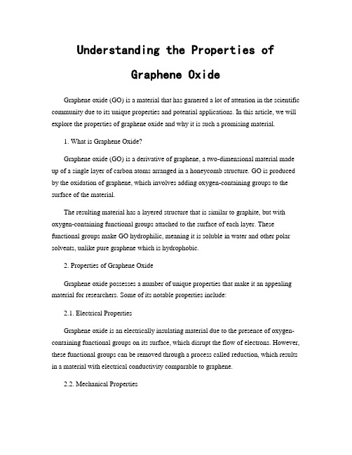 Understanding the Properties of Graphene Oxide