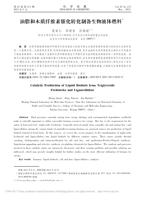 油脂和木质纤维素催化转化制备生物液体燃料_张家仁