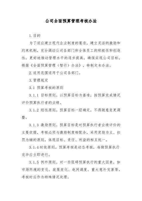 公司全面预算管理考核办法