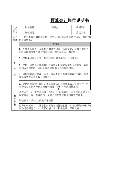 地产公司预算会计岗位说明书