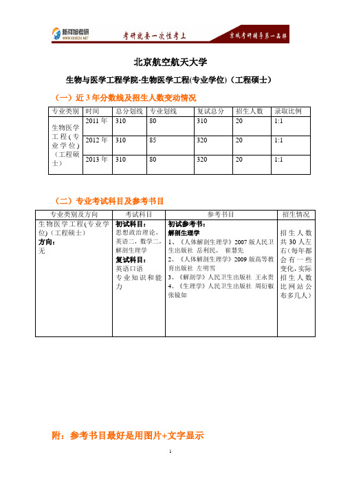 北京航空航天大学生物医学工程(专业学位)考研参考书目