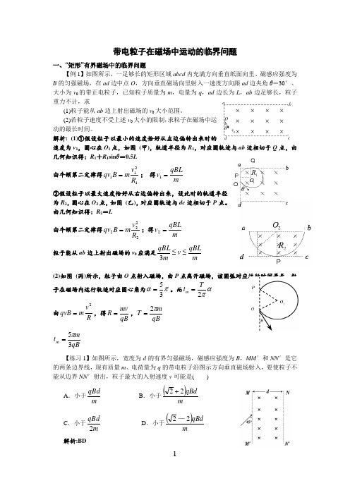 带电粒子在磁场中运动的临界问题