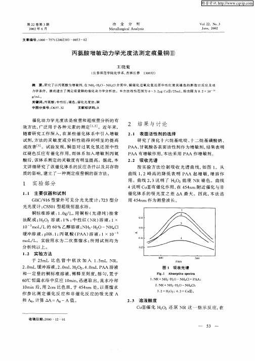 再氨酸增敏动力学光度法测定痕量铜(Ⅱ)