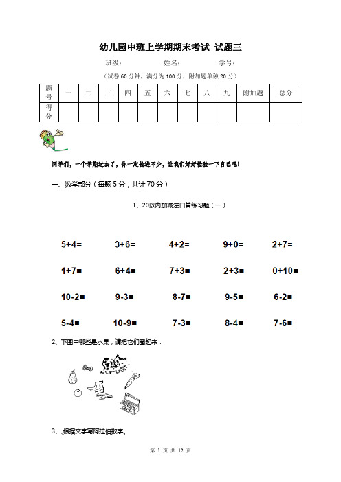 幼儿园中班上学期期末考试 试题三