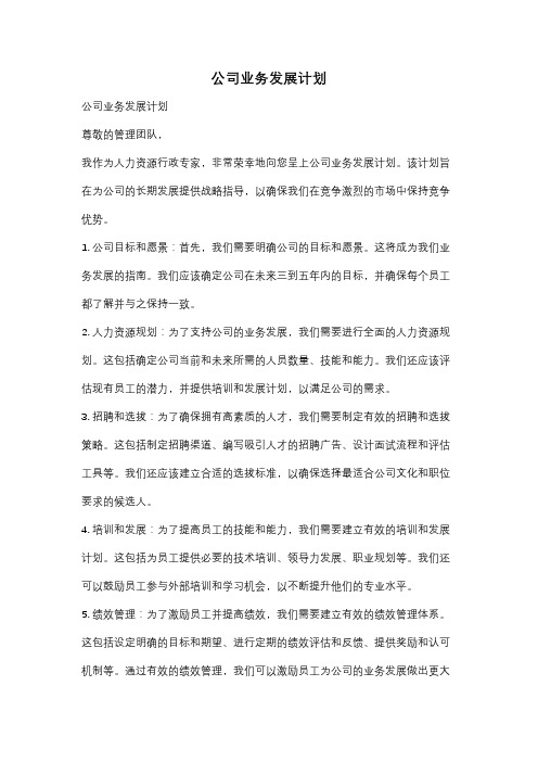 公司业务发展计划