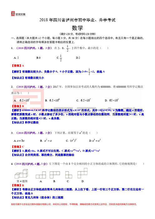 2018四川泸州中考数学解析