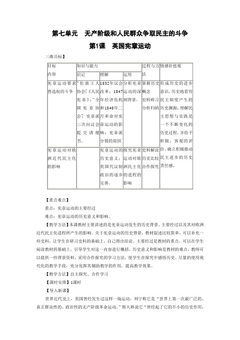 高中历史人教版选修二7-1《英国宪章运动》教案01