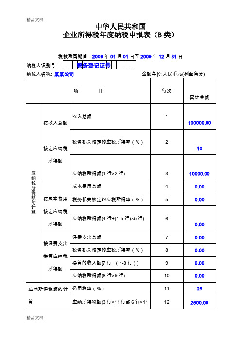 (整理)中华人民共和国企业所得税年度纳税申报表B类.