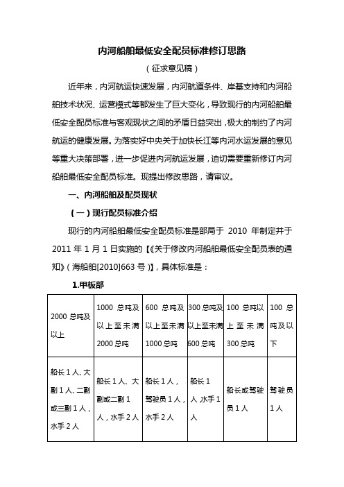 内河船舶最低安全配员标准修订思路