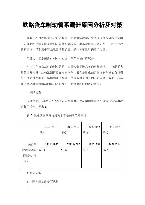 铁路货车制动管系漏泄原因分析及对策