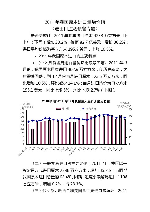 2011年我国原木进口量增价扬