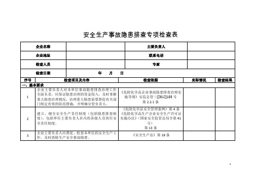 安全生产事故隐患排查专项检查表