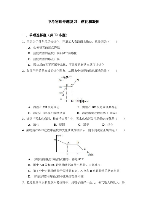 中考物理专题复习：熔化和凝固