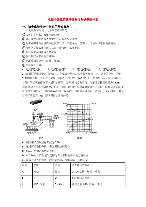 生活中常见的盐培优复习测试题附答案