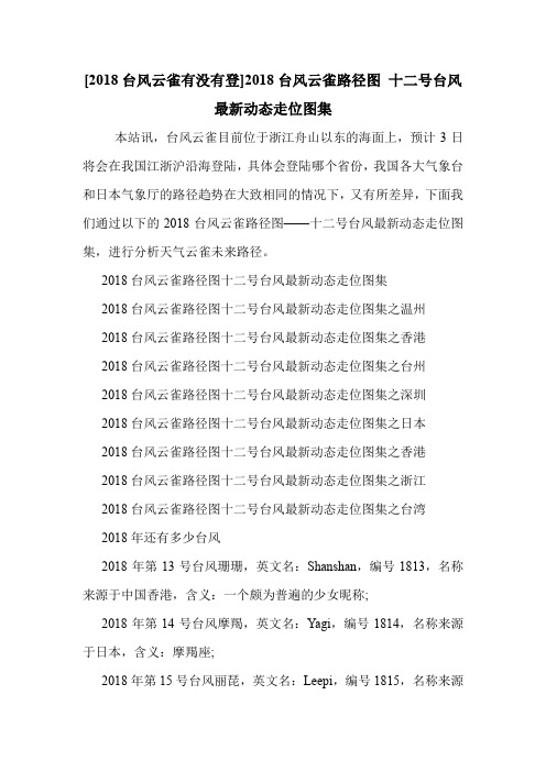 [2018台风云雀有没有登]2018台风云雀路径图 十二号台风最新动态走位图集 .doc